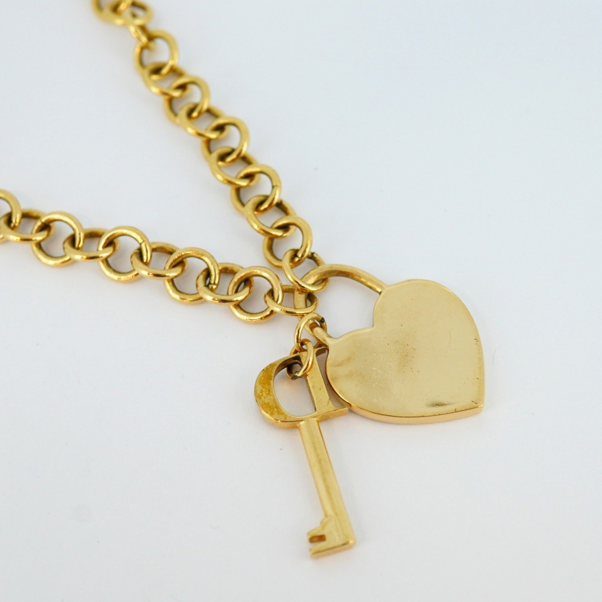 Christian Dior Necklace D Heart Motif Key Rhinestone GP Plated Gold Ladies