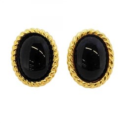 Christian Dior Earrings Oval Color Stone GP Plated Gold Black Women's