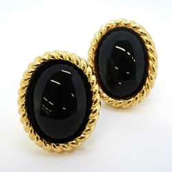 Christian Dior Earrings Oval Color Stone GP Plated Gold Black Women's