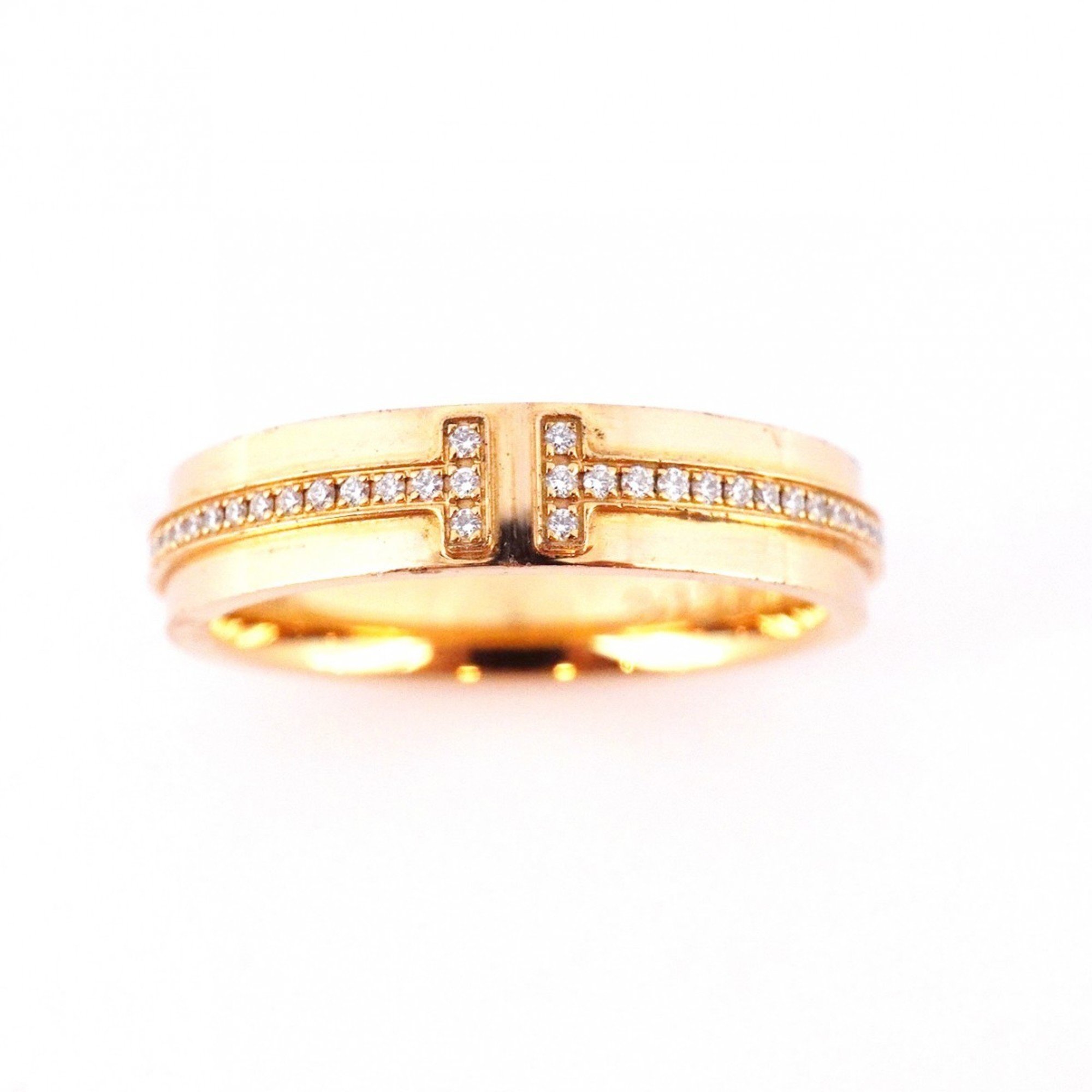 Tiffany Ring T Narrow Diamond K18PG Pink Gold Size 14 Men's Women's