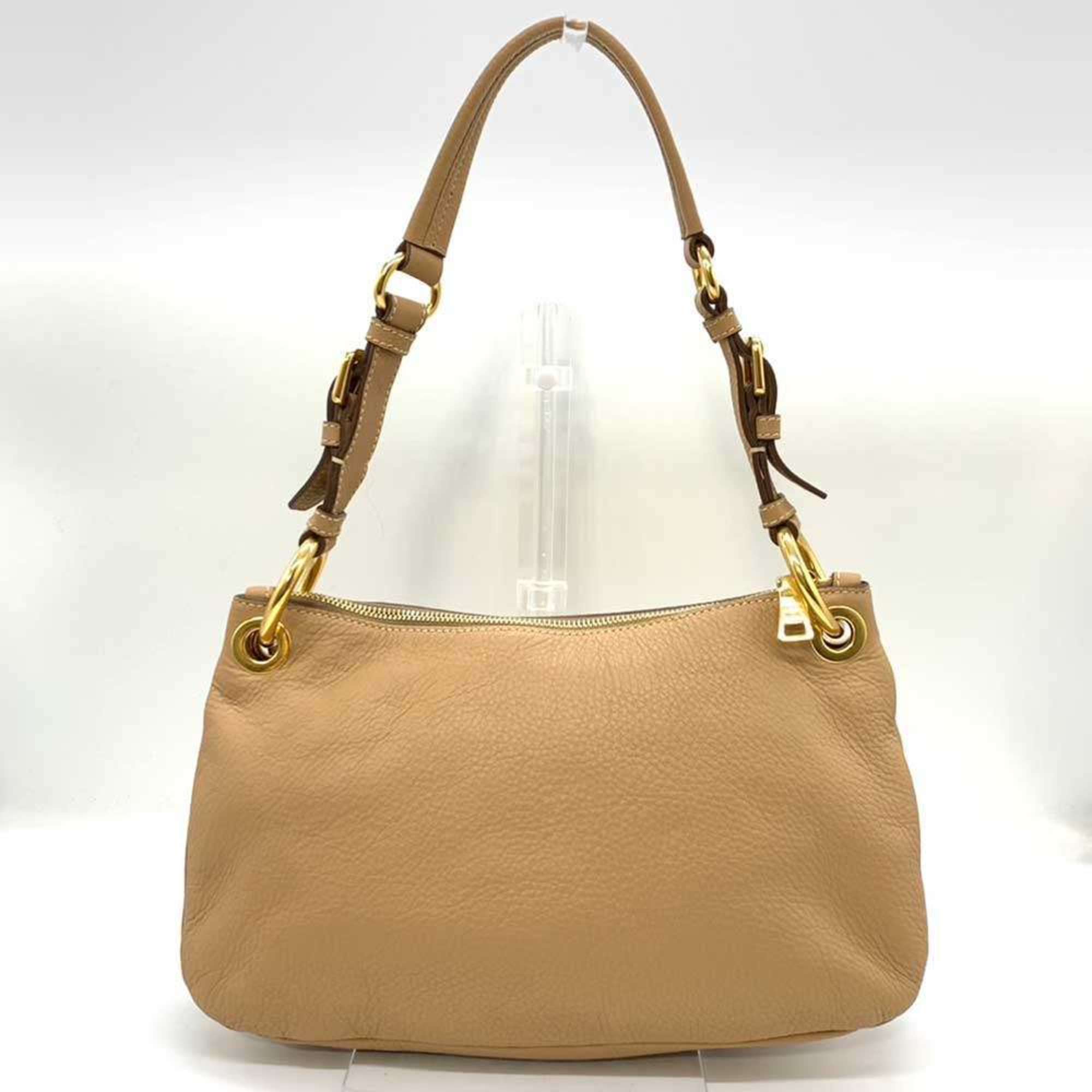 PRADA Shoulder Bag Brown Horizontal Leather