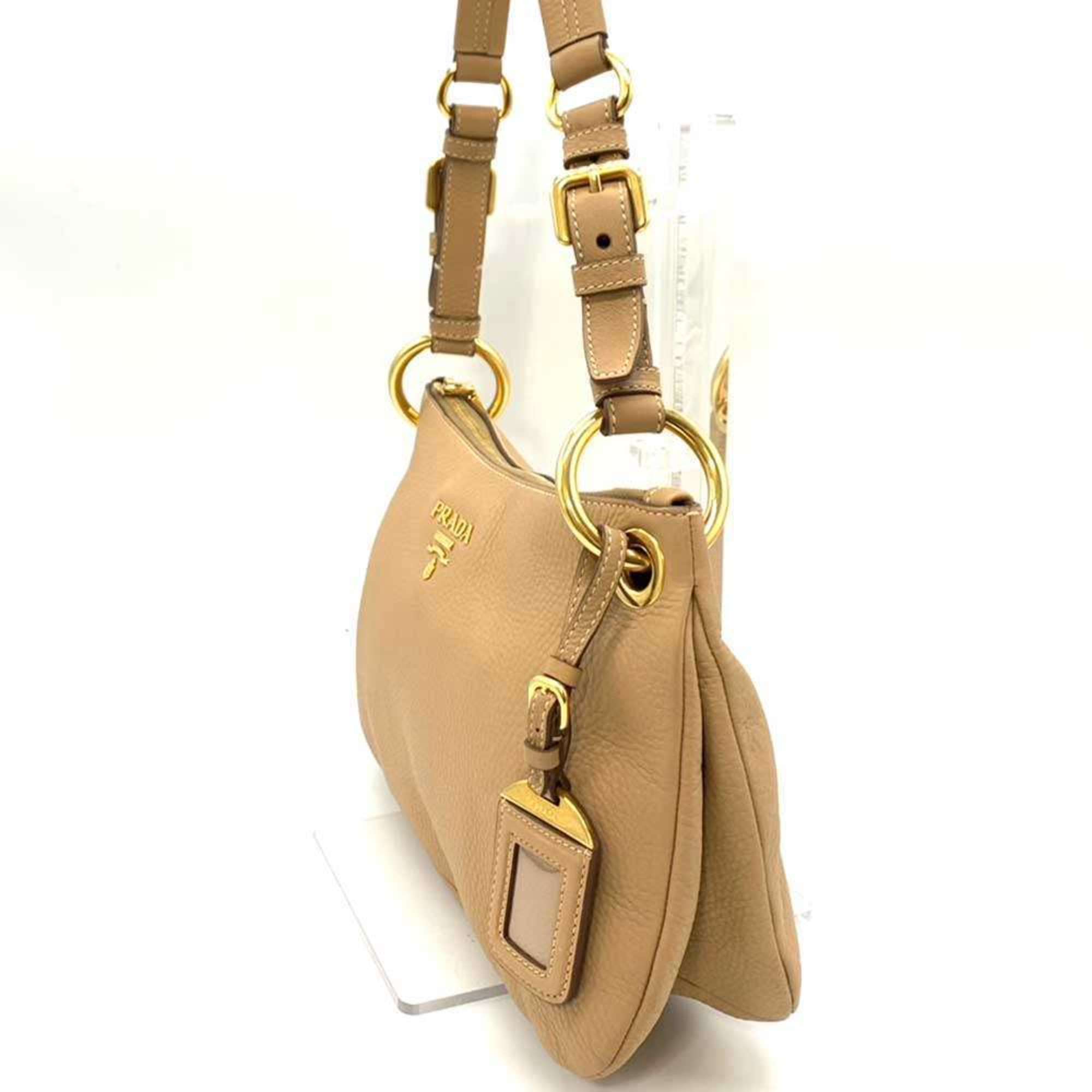 PRADA Shoulder Bag Brown Horizontal Leather