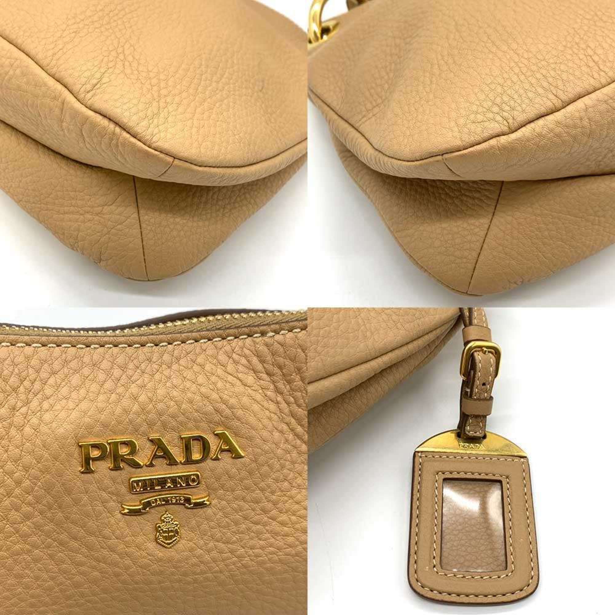 PRADA Shoulder Bag Brown Horizontal Leather