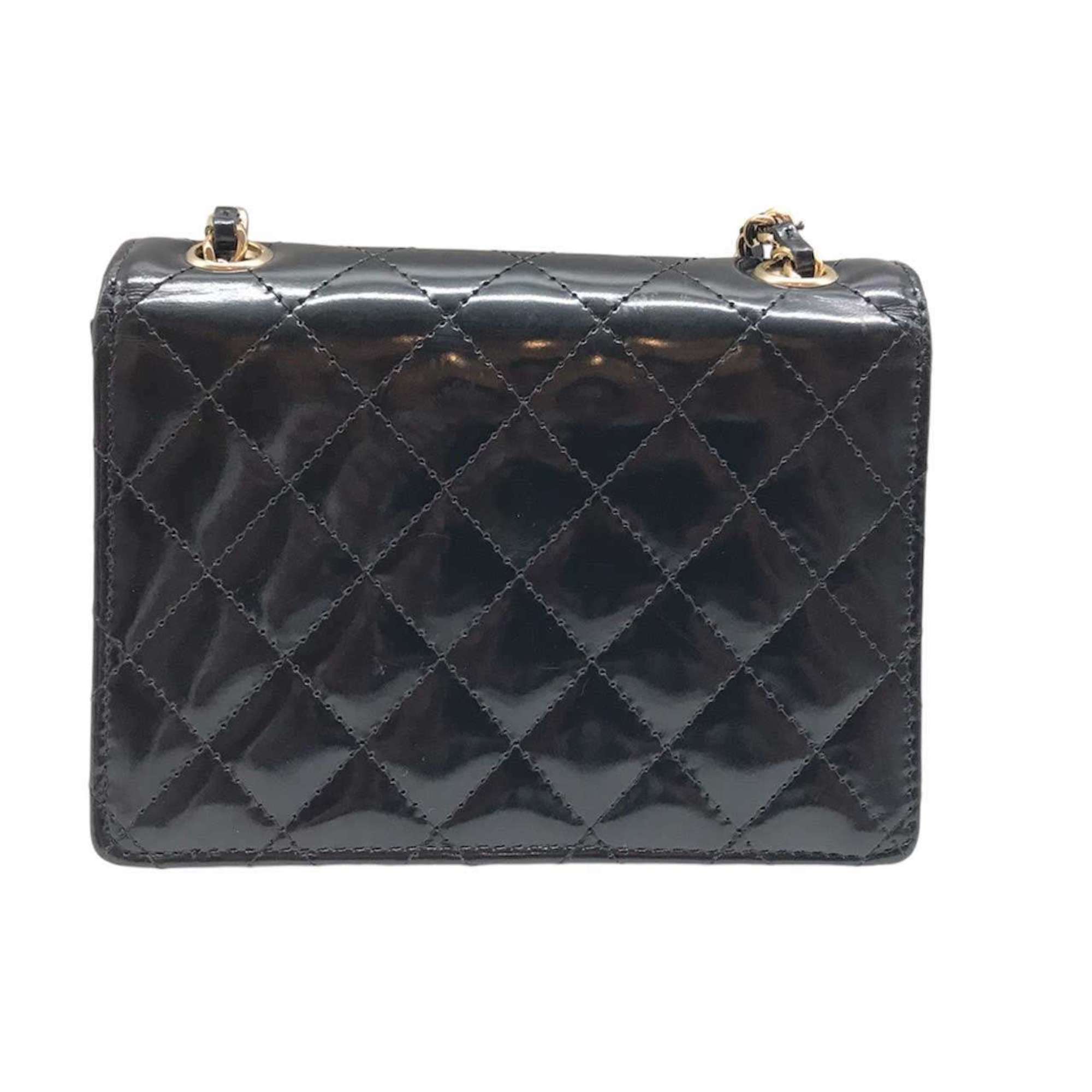 Chanel Matelasse Shoulder Bag Pouch Enamel Black Cross Stitch 15 Series CHANEL