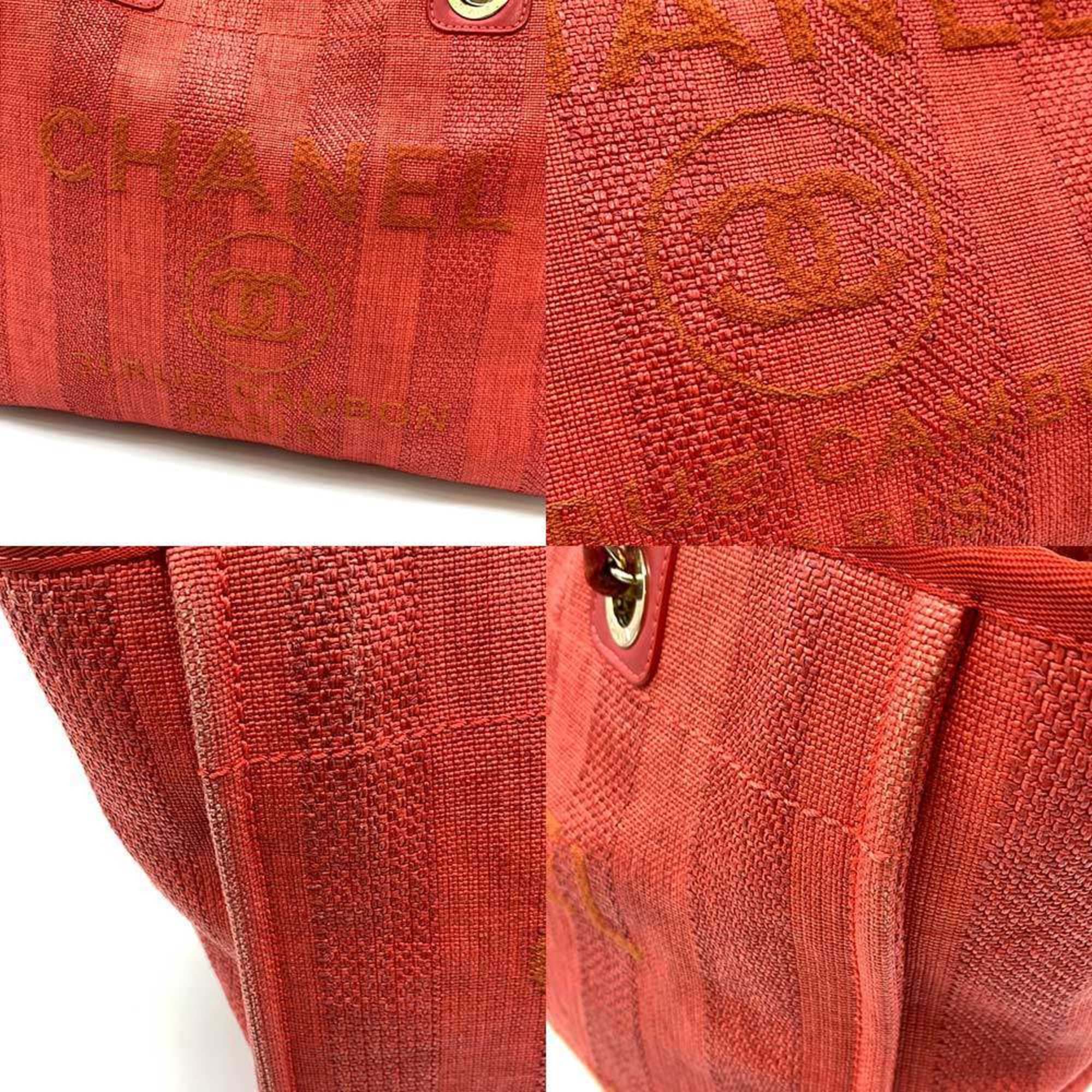 CHANEL Deauville Line Medium Tote Bag Red Mixed Fiber x Calf Leather