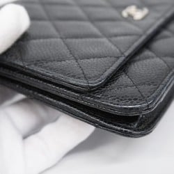 Chanel Shoulder Wallet Matelasse Caviar Skin Black Women's