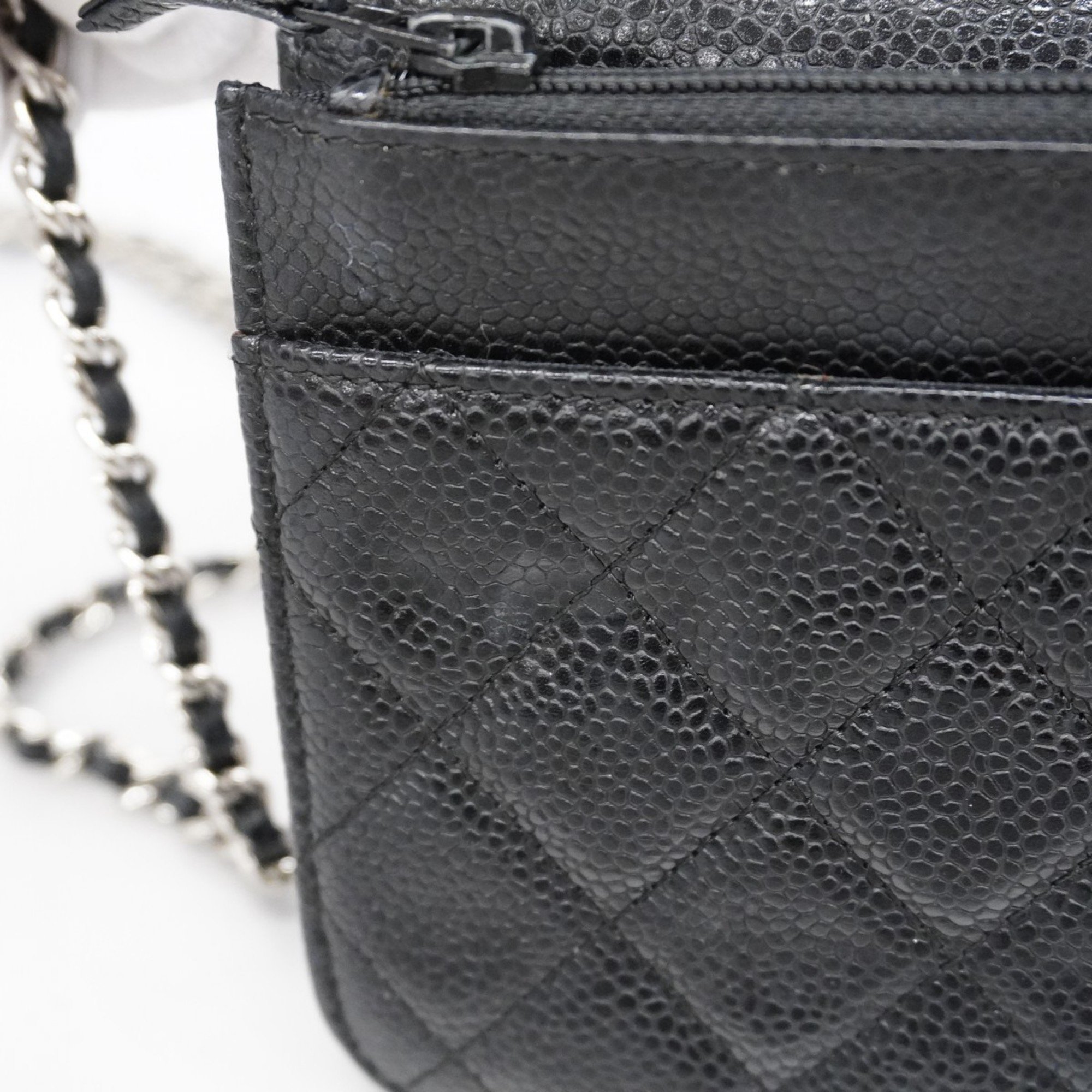 Chanel Shoulder Wallet Matelasse Caviar Skin Black Women's