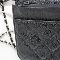 Chanel Shoulder Wallet Matelasse Caviar Skin Black Women's