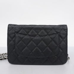 Chanel Shoulder Wallet Matelasse Caviar Skin Black Women's