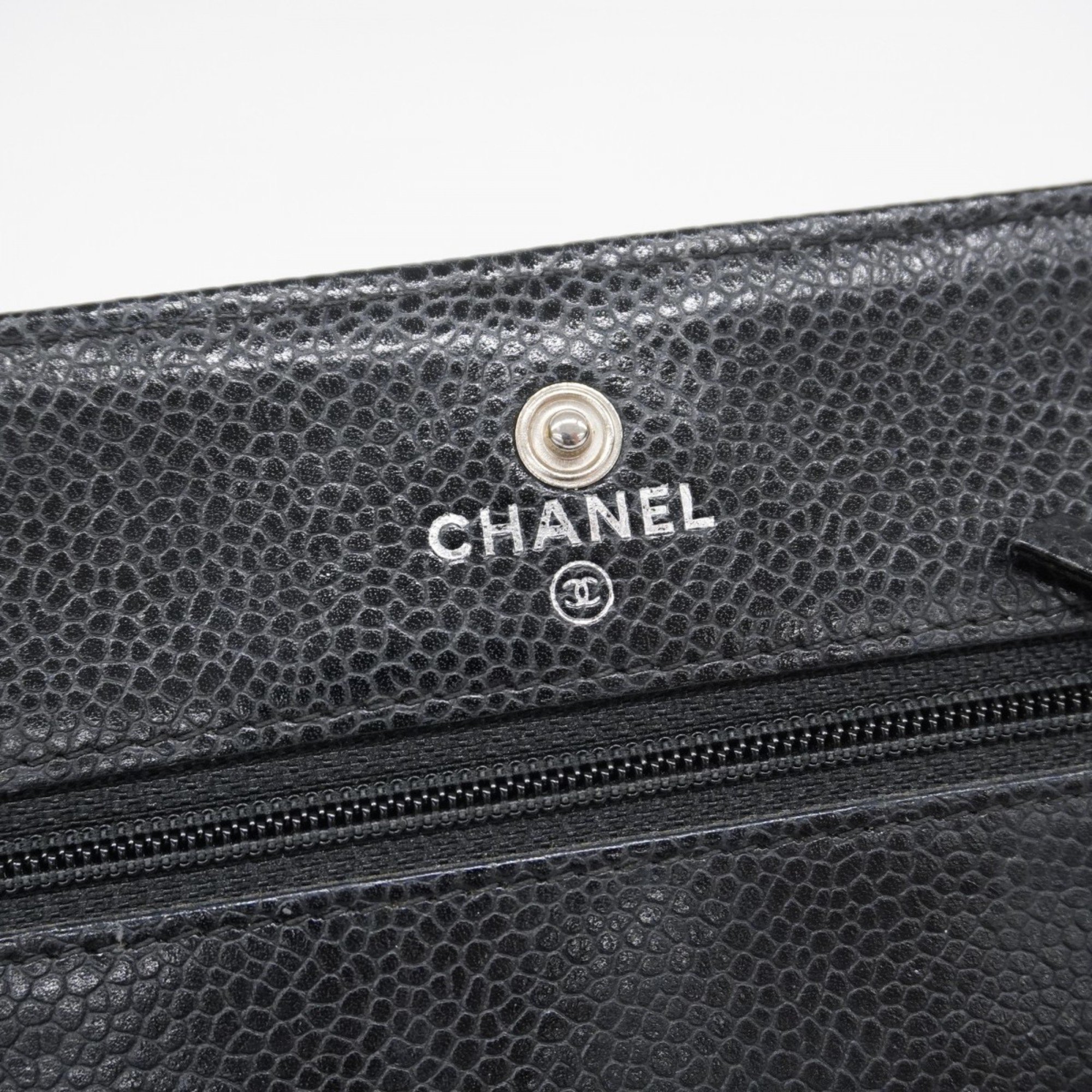 Chanel Shoulder Wallet Matelasse Caviar Skin Black Women's