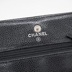 Chanel Shoulder Wallet Matelasse Caviar Skin Black Women's