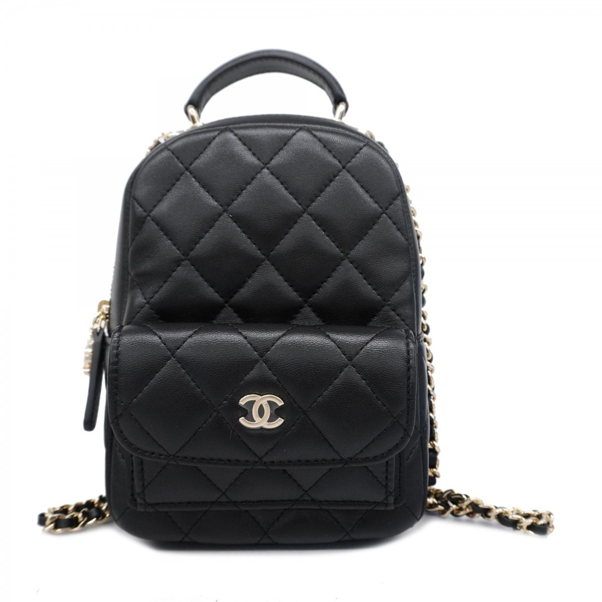 Chanel Backpack/Daypack Matelasse Chain Lambskin Black Champagne Women's