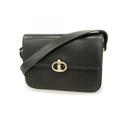 Celine Shoulder Bag Leather Black Women's