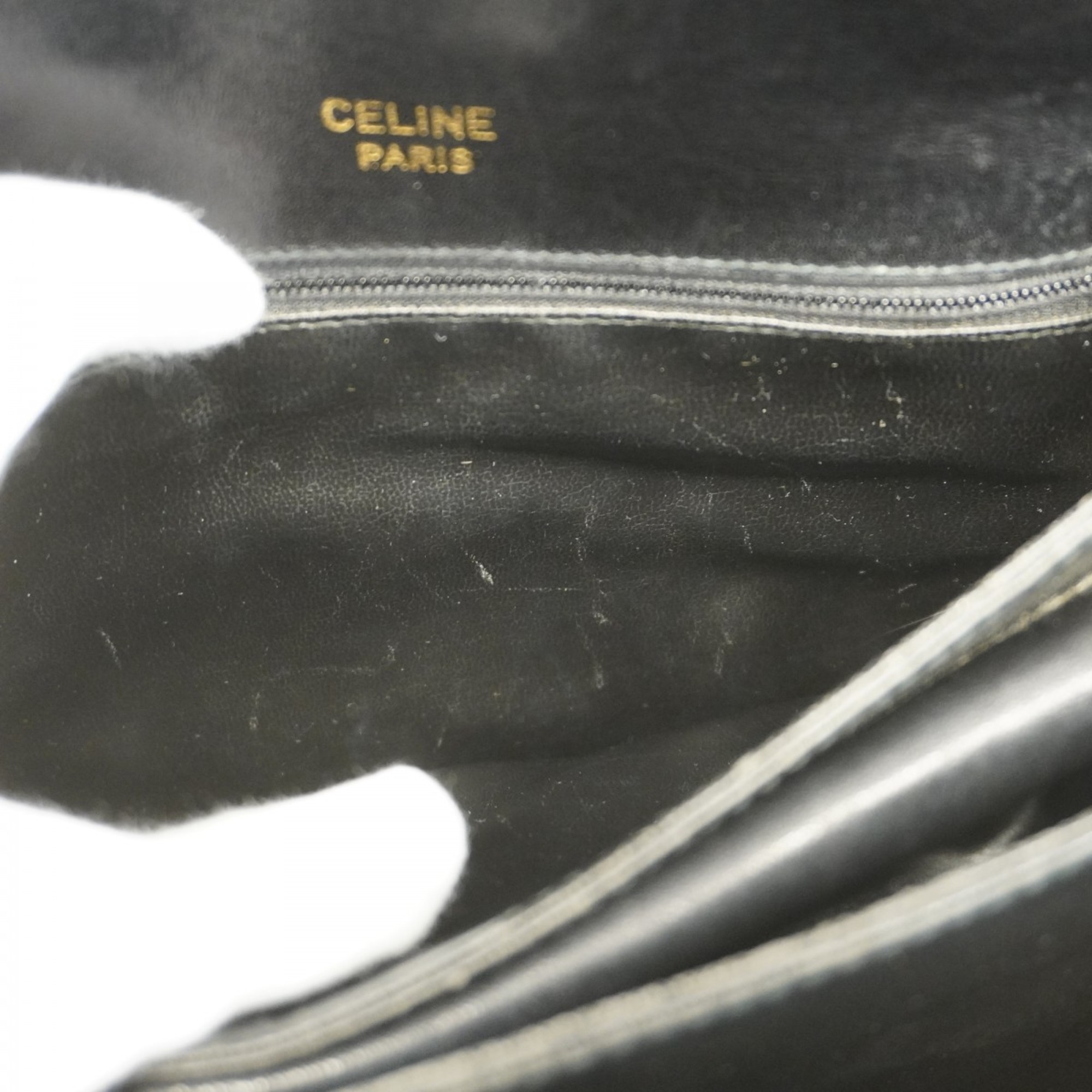 Celine Shoulder Bag Leather Black Women's