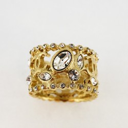 Chanel Ring Coco Mark Rhinestone GP Plated Champagne Gold Size 13 for Women