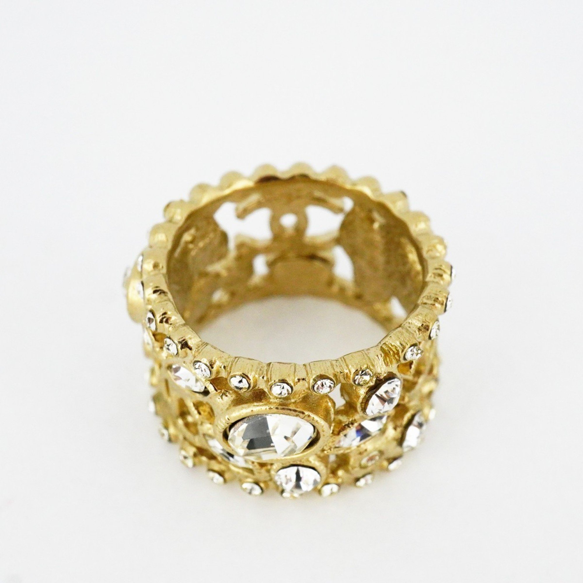 Chanel Ring Coco Mark Rhinestone GP Plated Champagne Gold Size 13 for Women