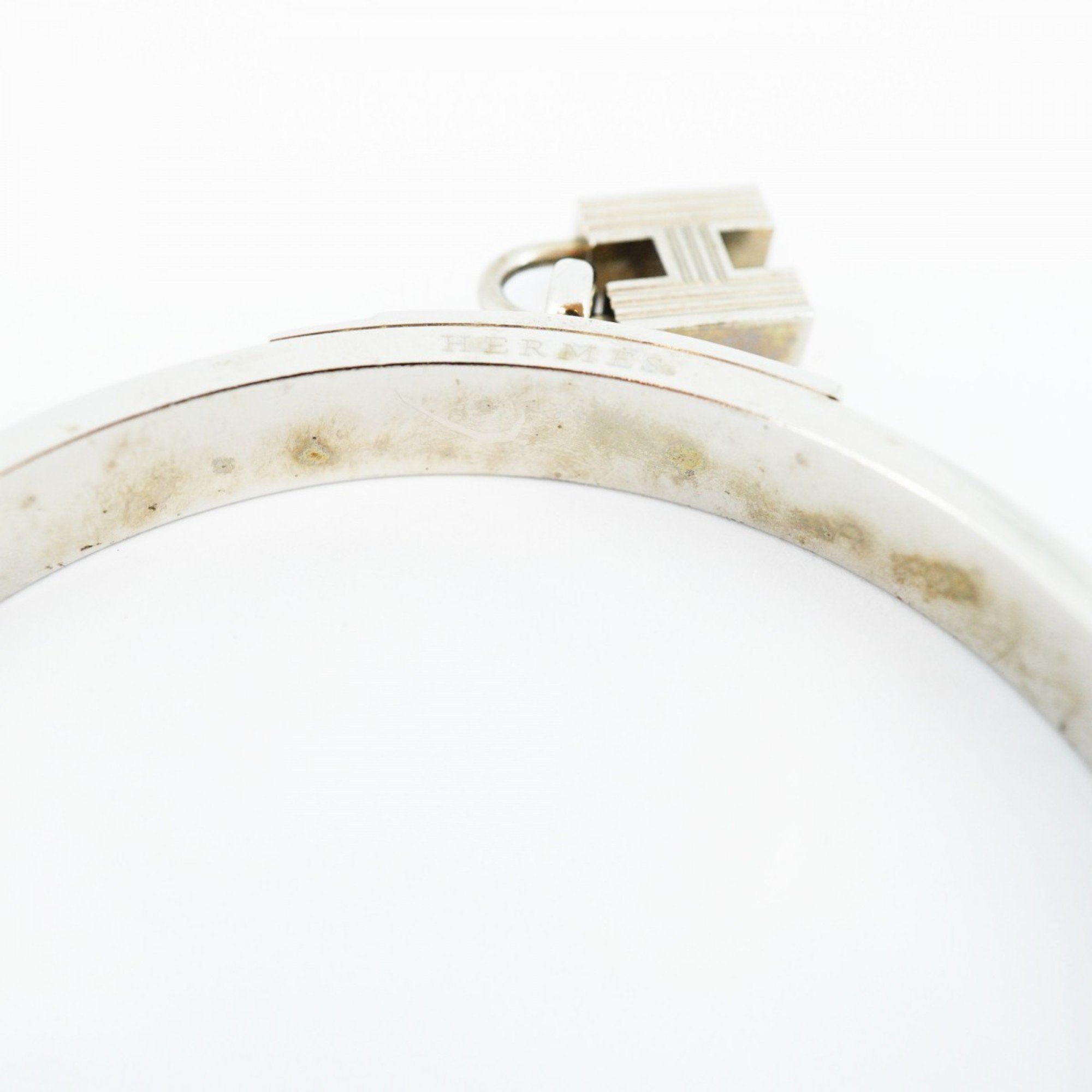 Hermes Bangle Kelly Metal Leather Silver Beige Men's Women's