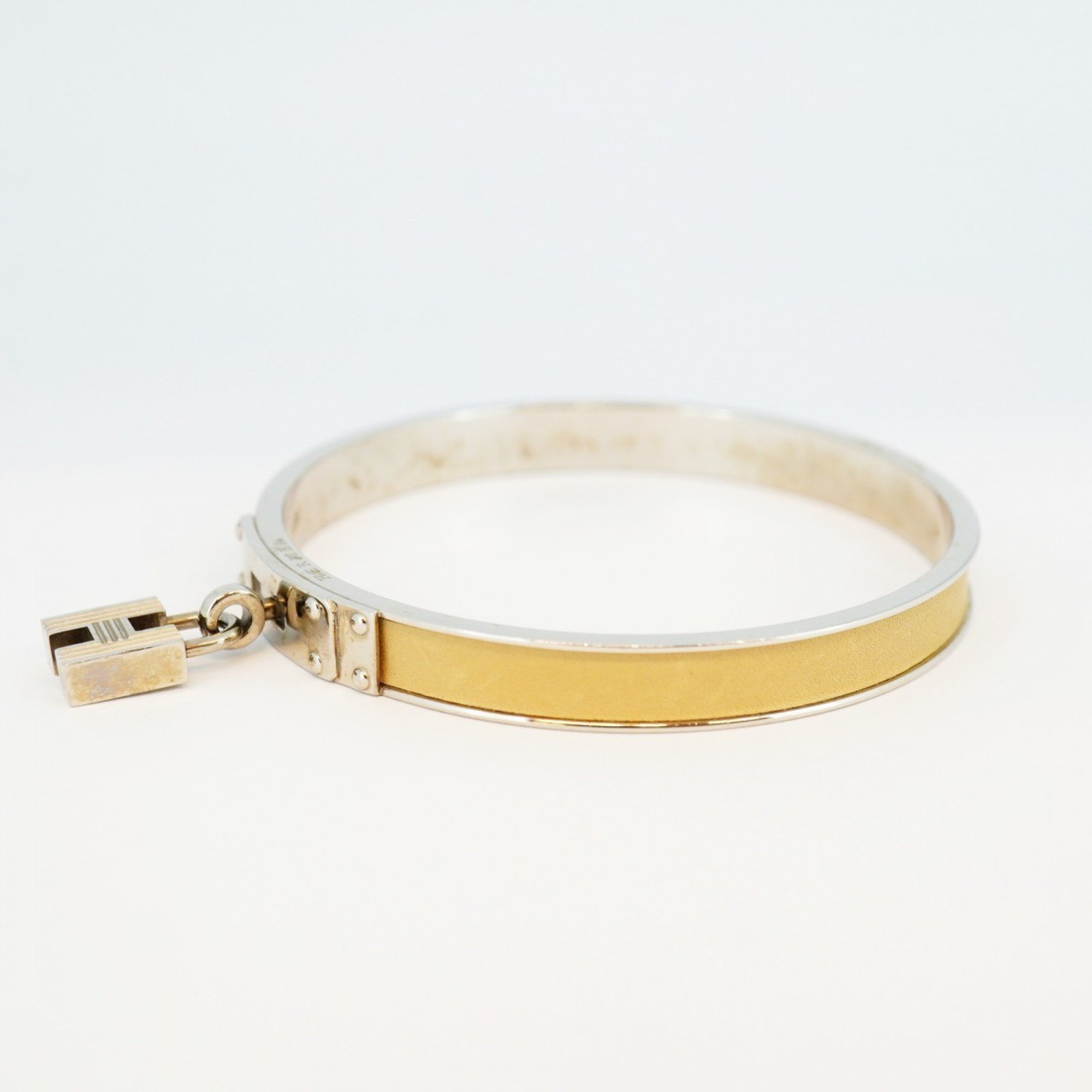 Hermes Bangle Kelly Metal Leather Silver Beige Men's Women's