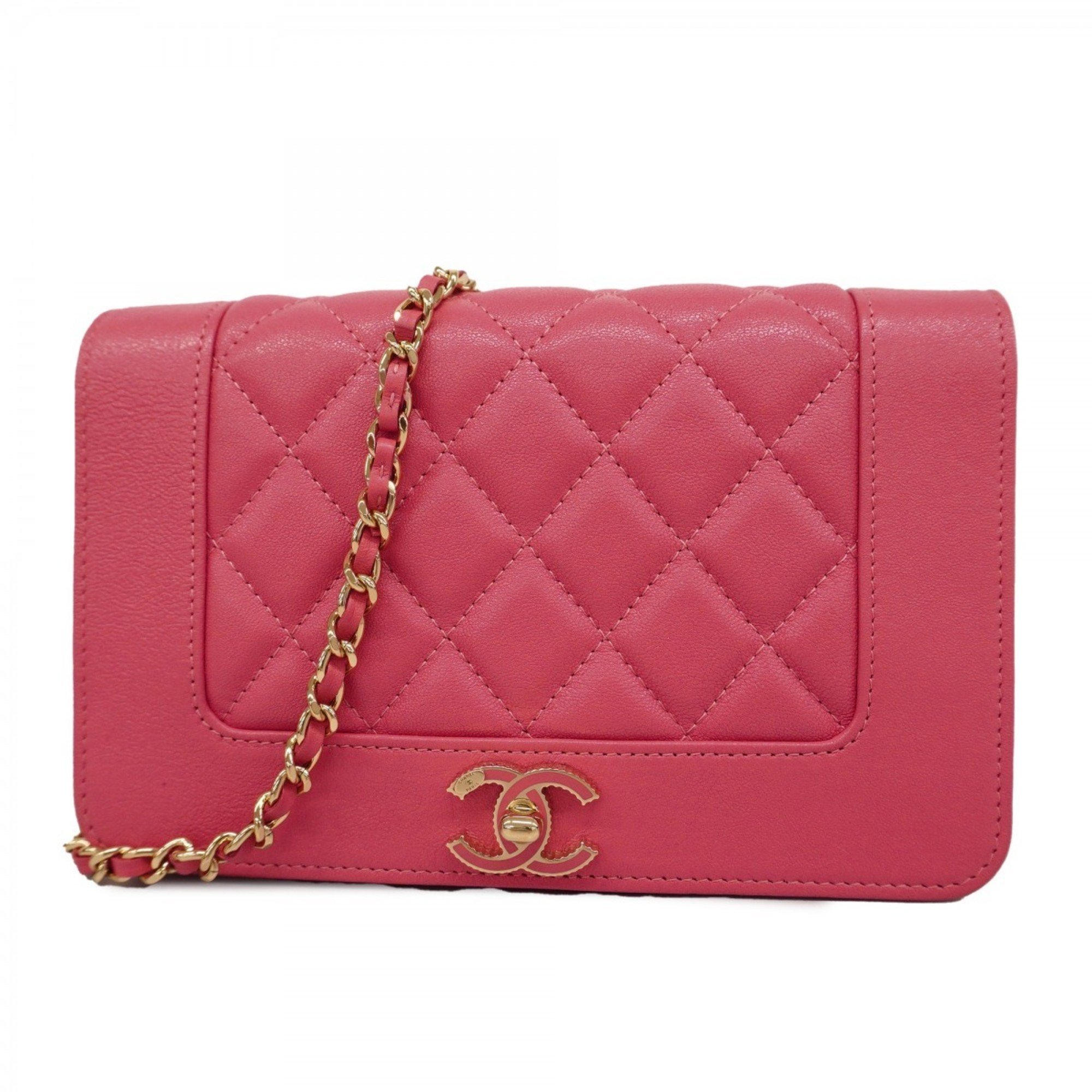 Chanel Shoulder Wallet Matelasse Lambskin Pink Women's