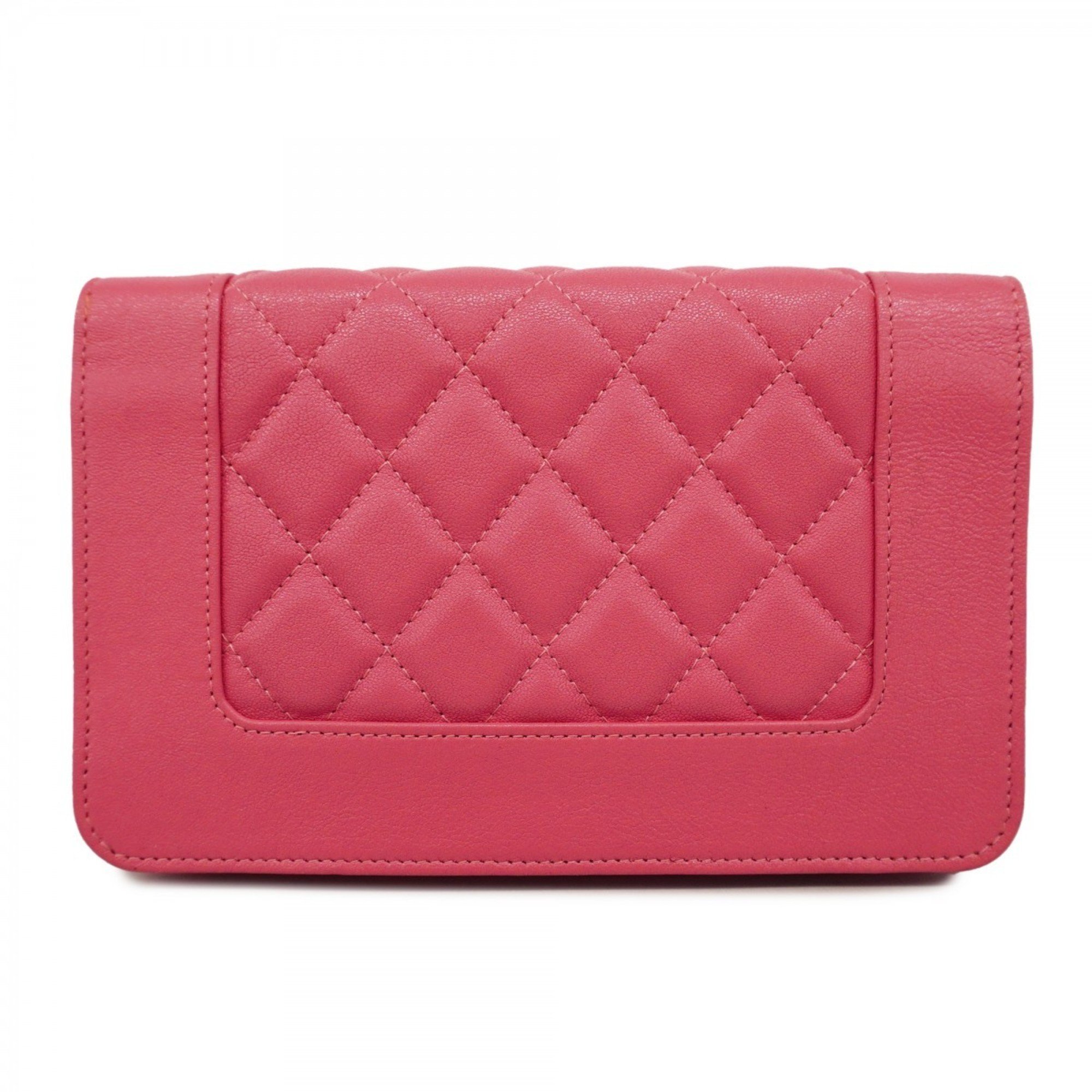 Chanel Shoulder Wallet Matelasse Lambskin Pink Women's