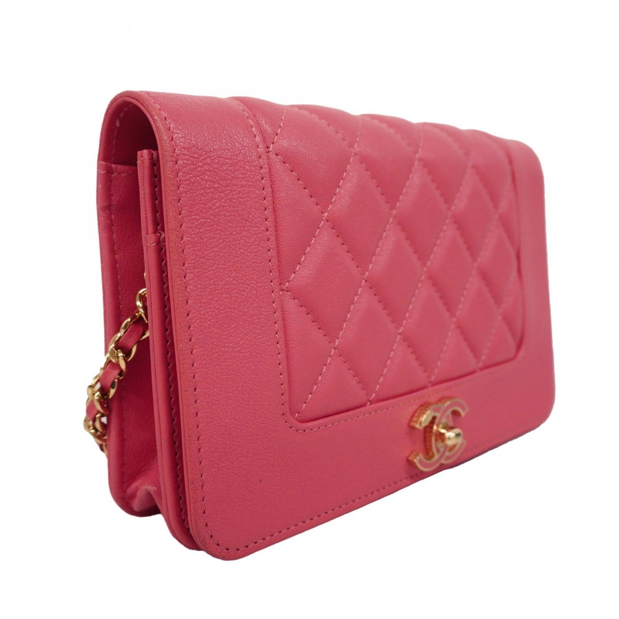 Chanel Shoulder Wallet Matelasse Lambskin Pink Women's