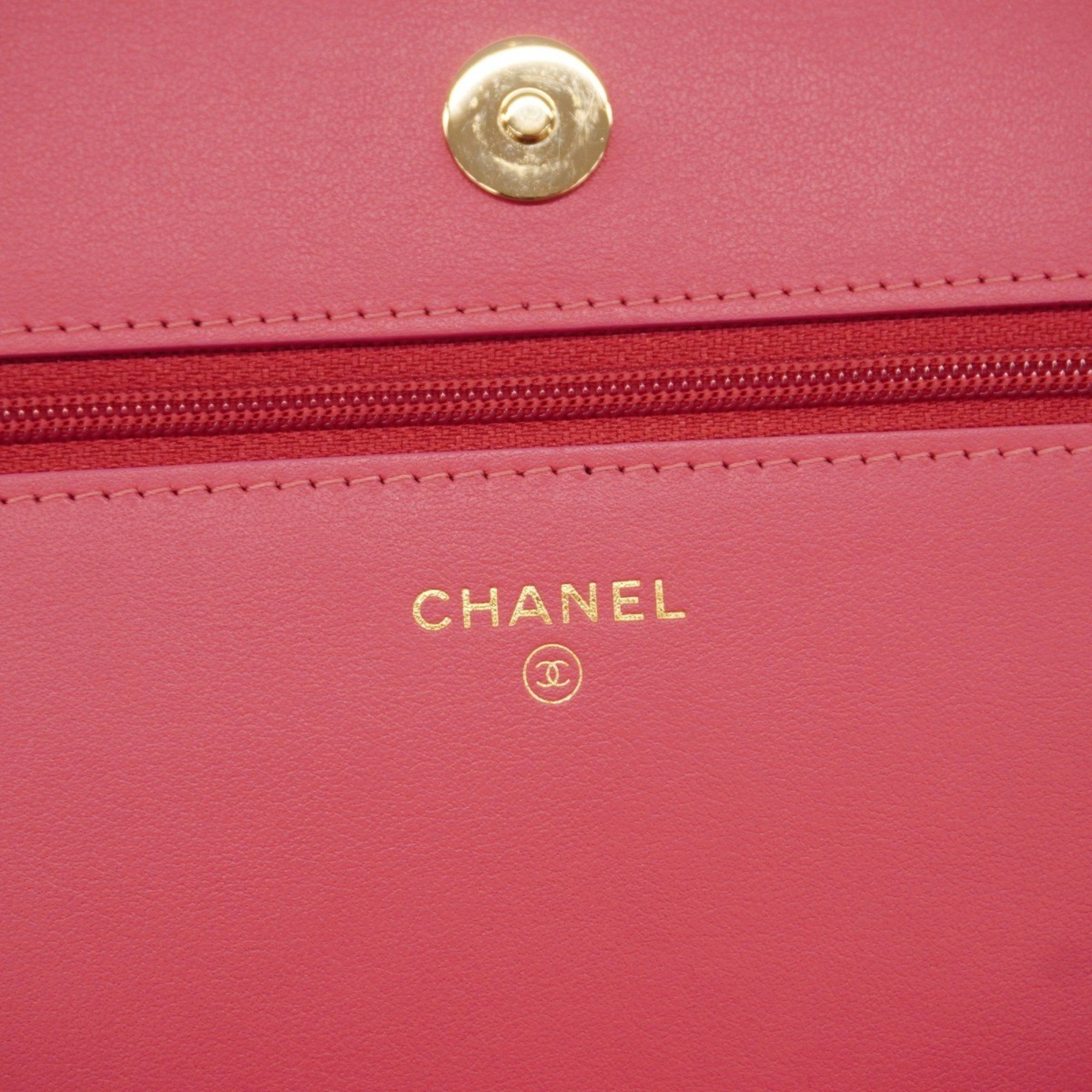 Chanel Shoulder Wallet Matelasse Lambskin Pink Women's