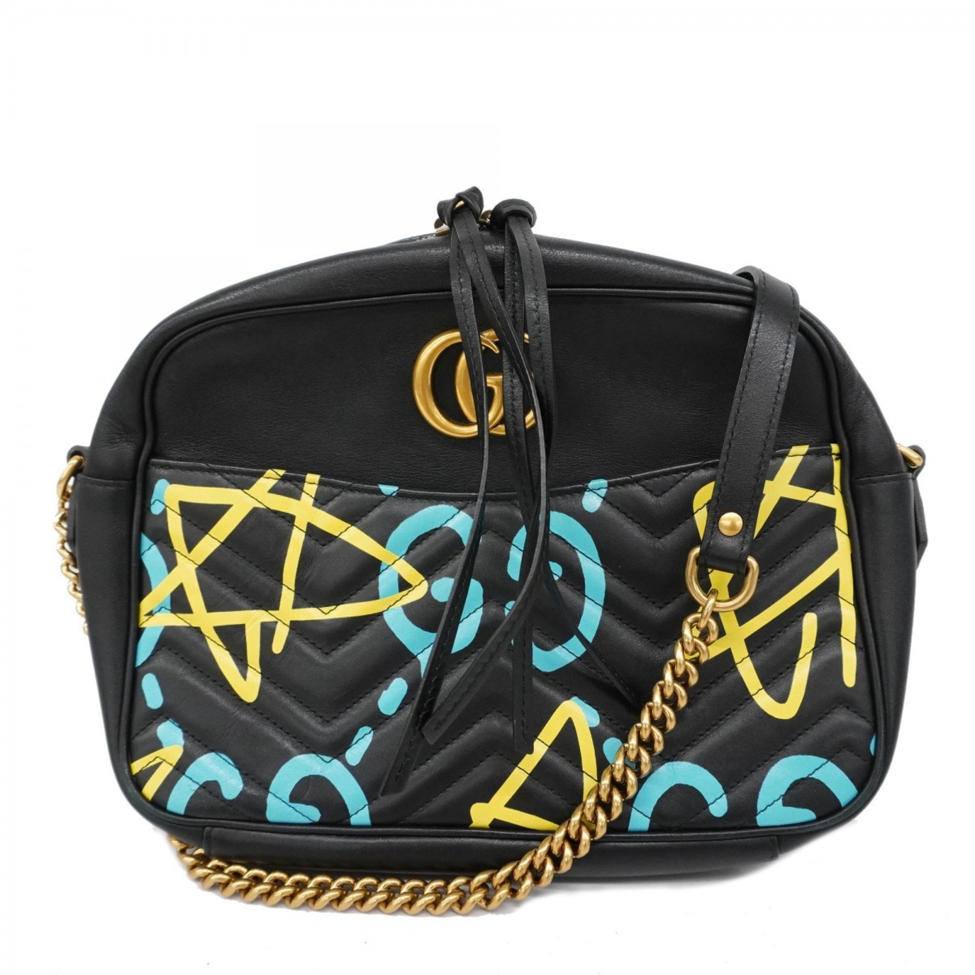 Gucci Shoulder Bag GG Marmont 443499 Leather Black Women's