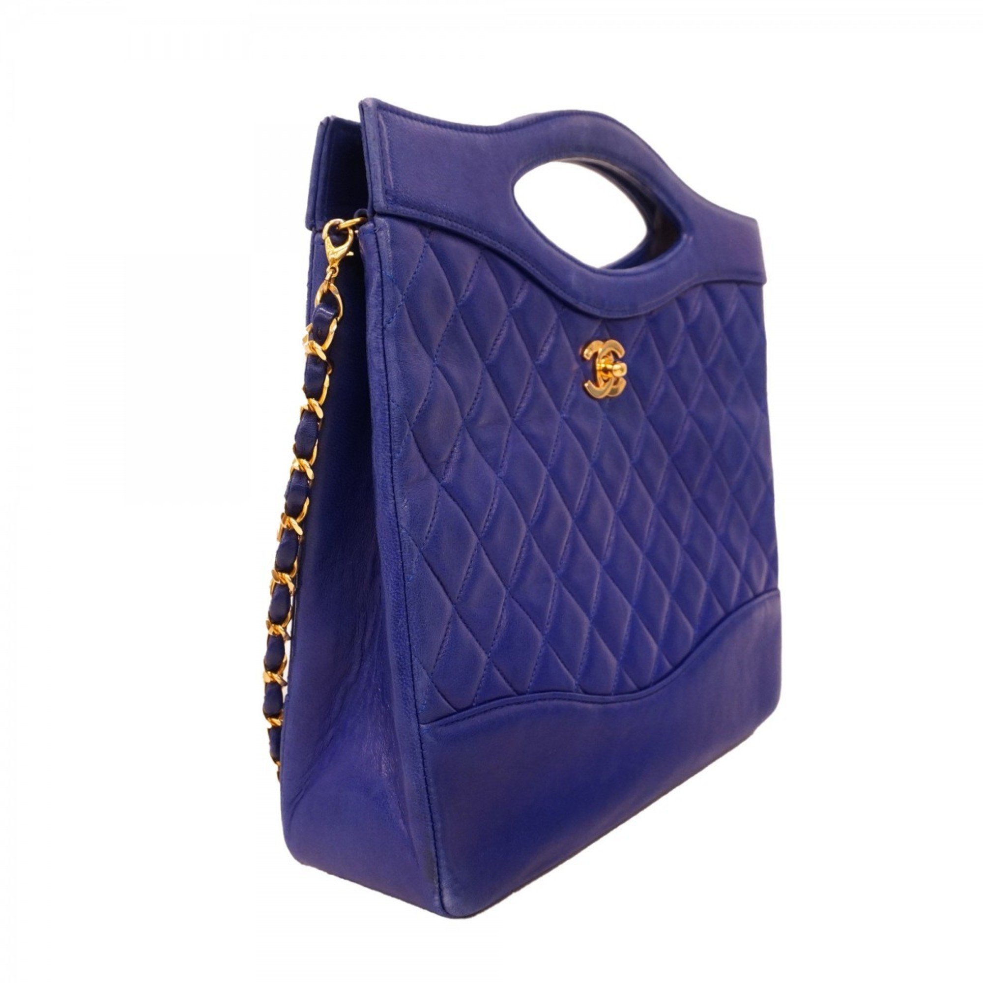 Chanel Shoulder Bag Matelasse Lambskin Blue Women's