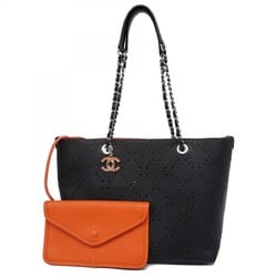 Chanel Tote Bag Punched Caviar Skin Black Ladies