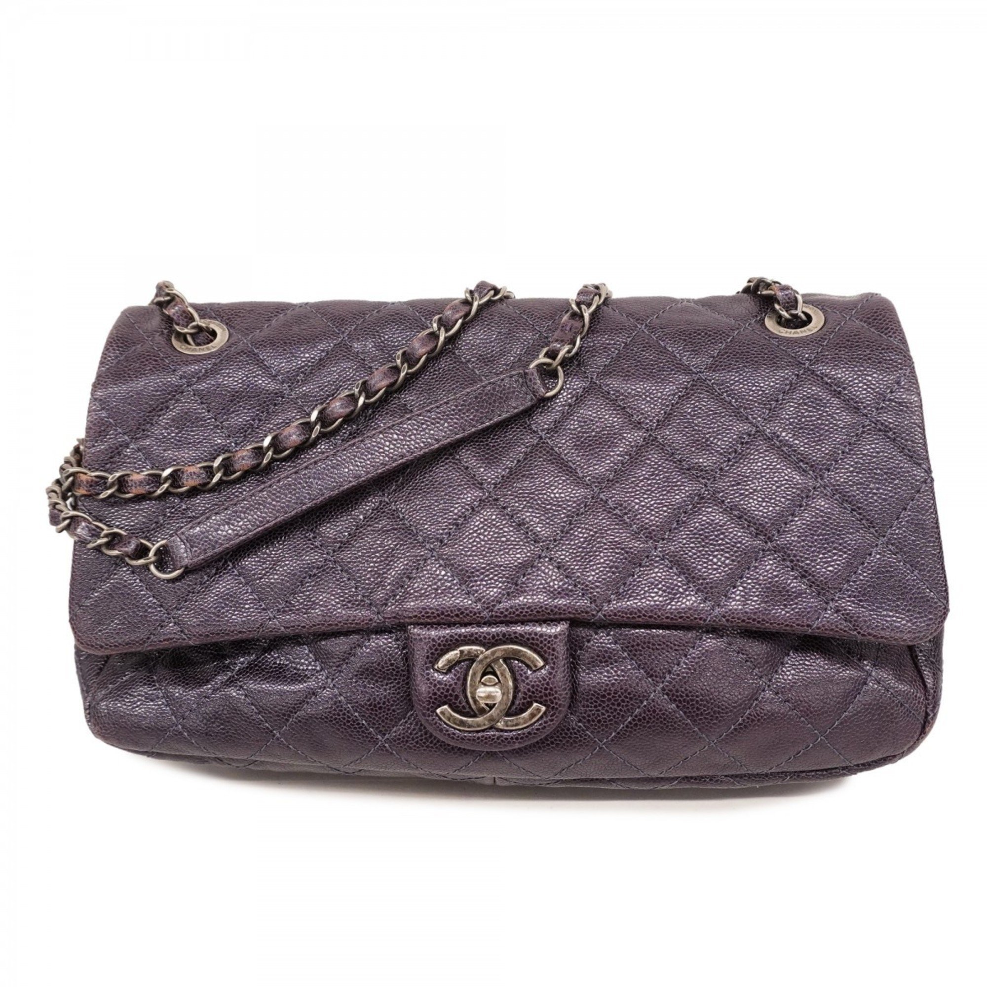 Chanel Shoulder Bag Matelasse Caviar Skin Purple Women's