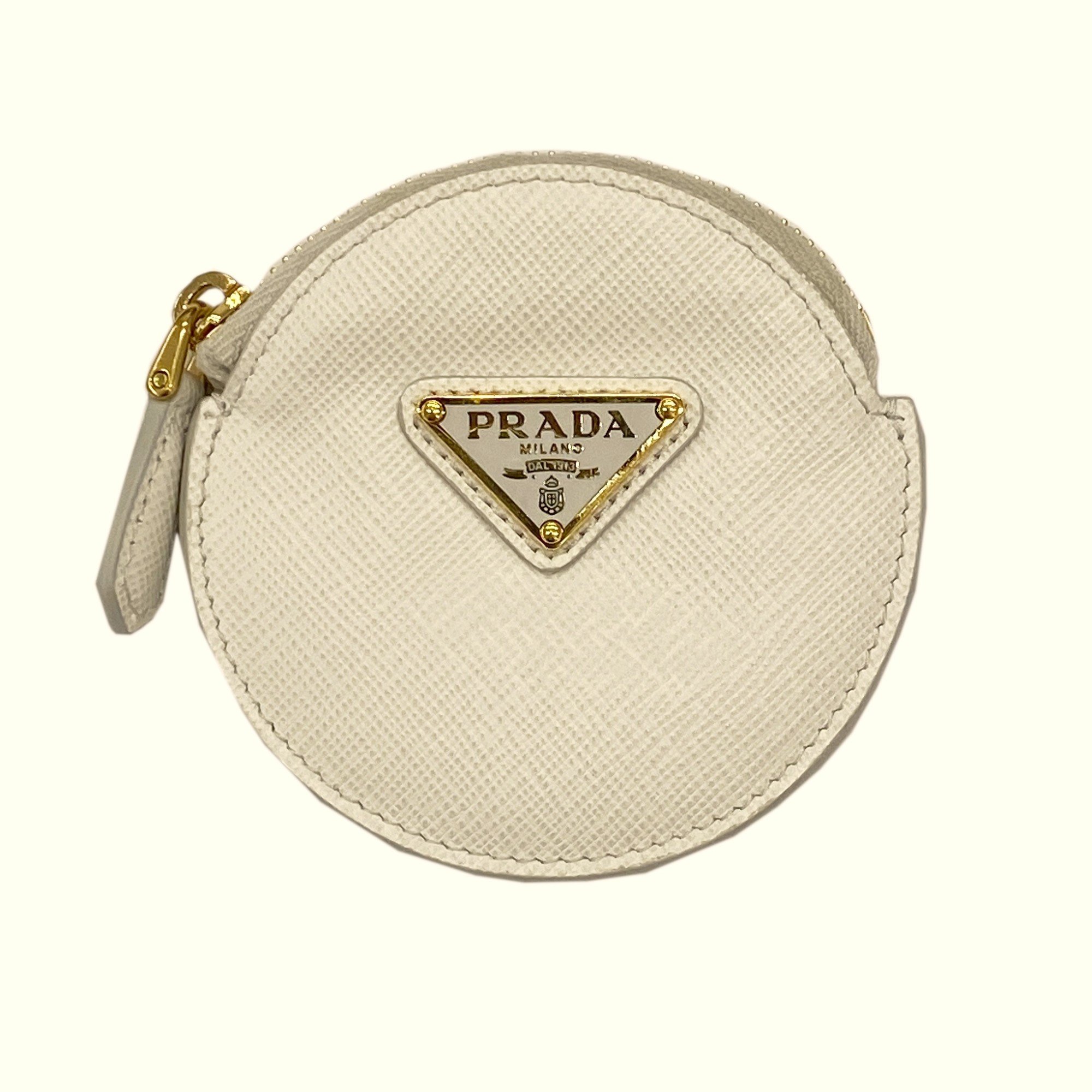 PRADA Saffiano wallet/coin case in leather, white, 1MM006