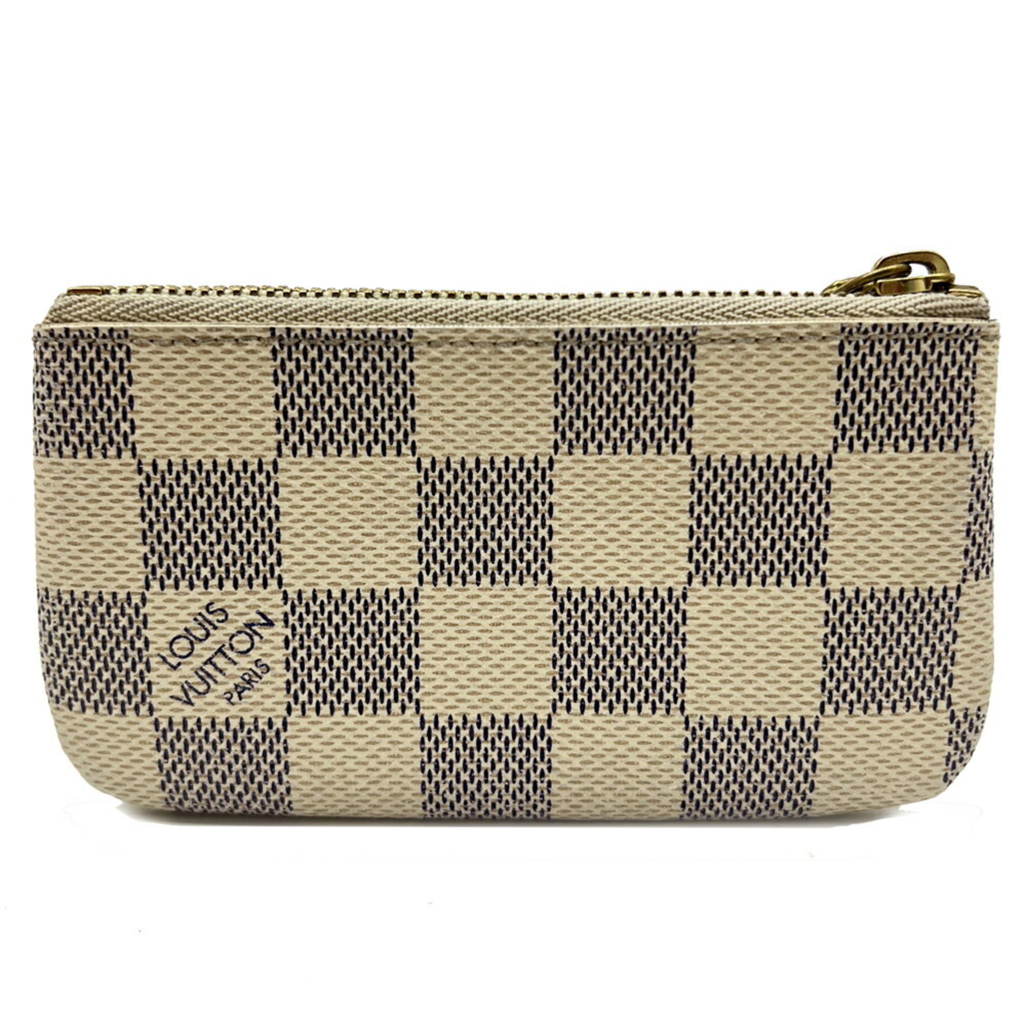 LOUIS VUITTON Damier Azur Pochette Cle White N62659 Men's Women's Wallet/Coin Case Coin Purse Gold