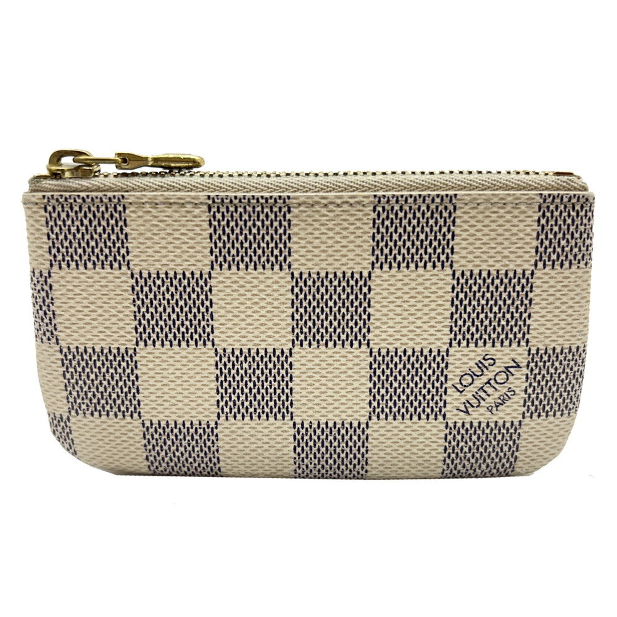 LOUIS VUITTON Damier Azur Pochette Cle White N62659 Men's Women's Wallet/Coin Case Coin Purse Gold