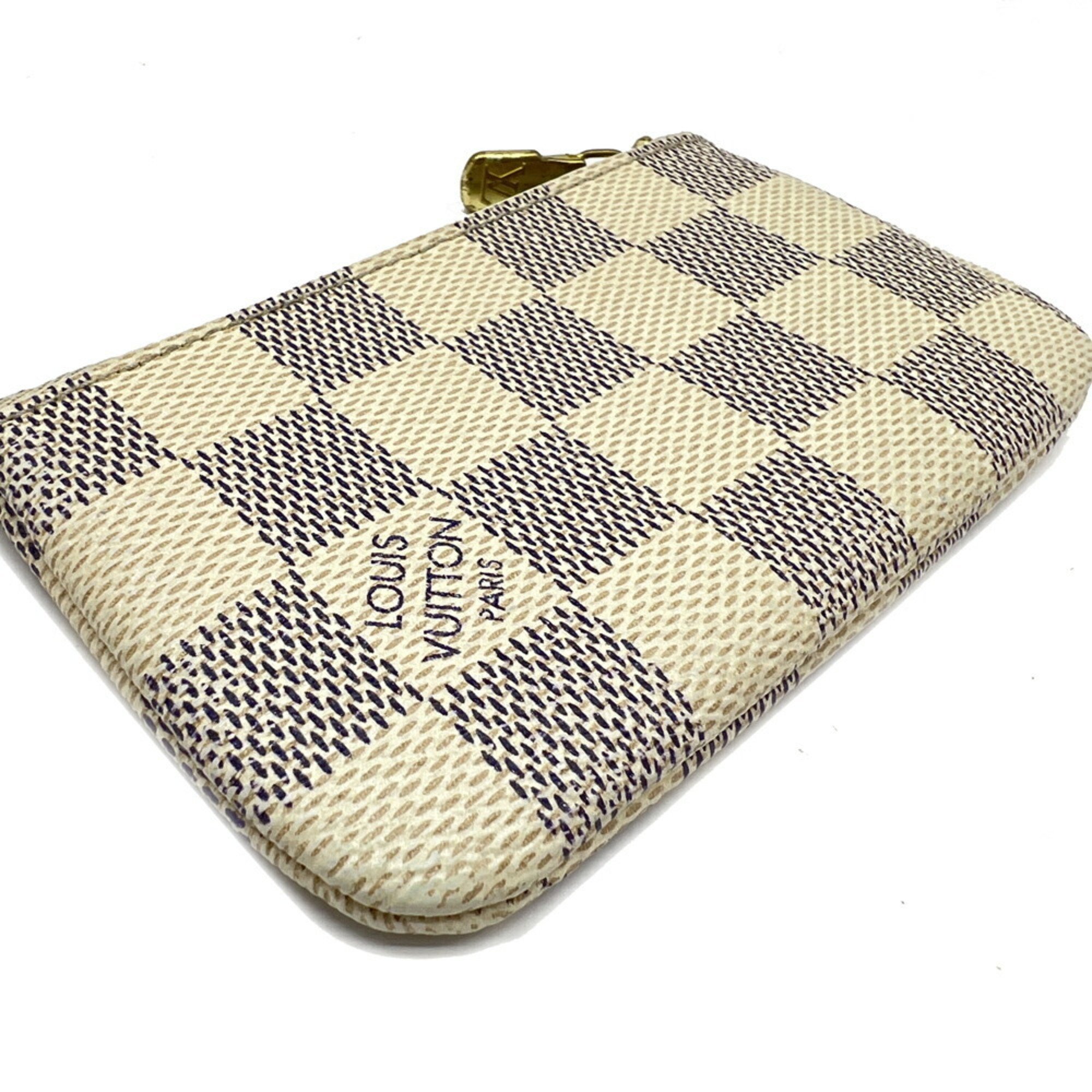 LOUIS VUITTON Damier Azur Pochette Cle White N62659 Men's Women's Wallet/Coin Case Coin Purse Gold