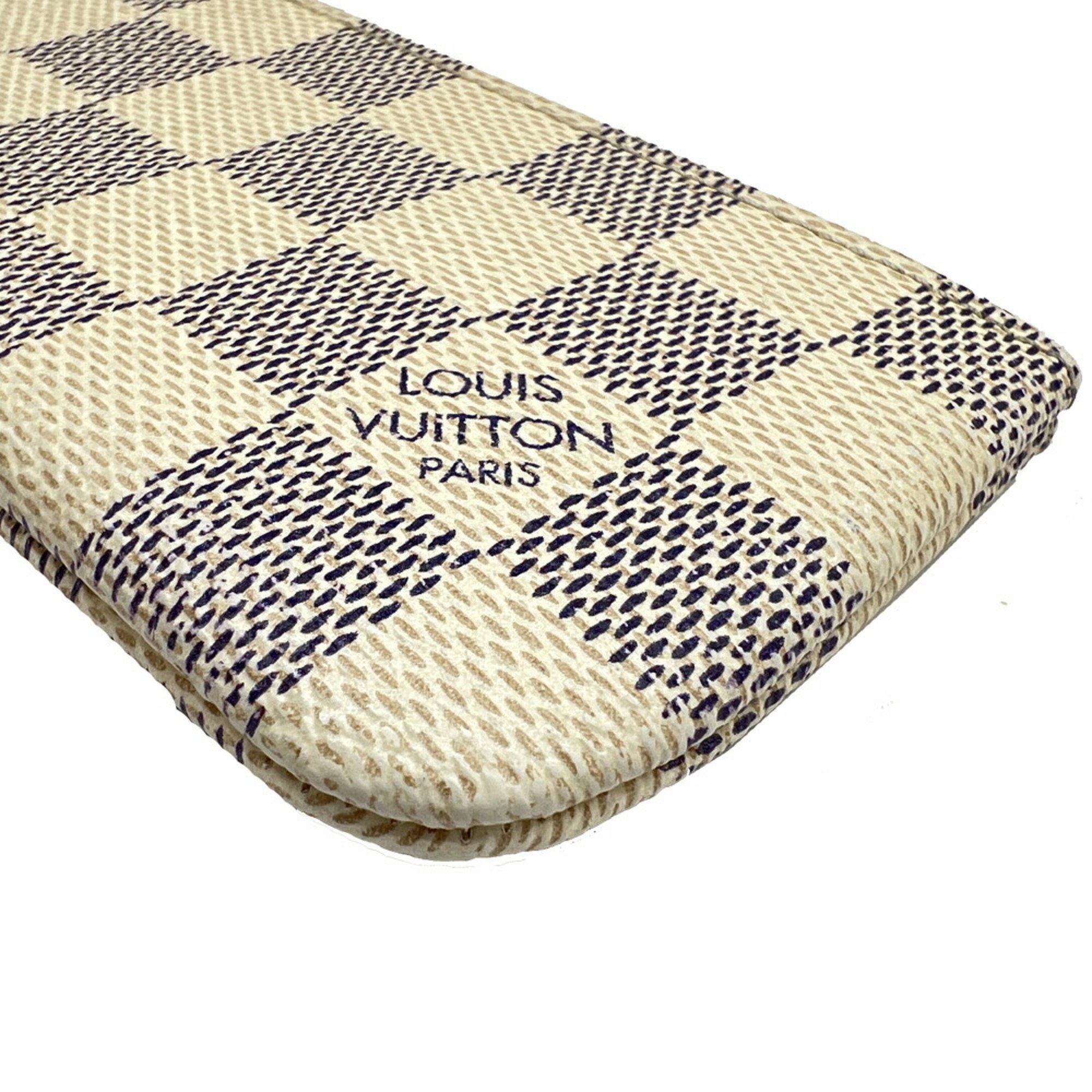 LOUIS VUITTON Damier Azur Pochette Cle White N62659 Men's Women's Wallet/Coin Case Coin Purse Gold