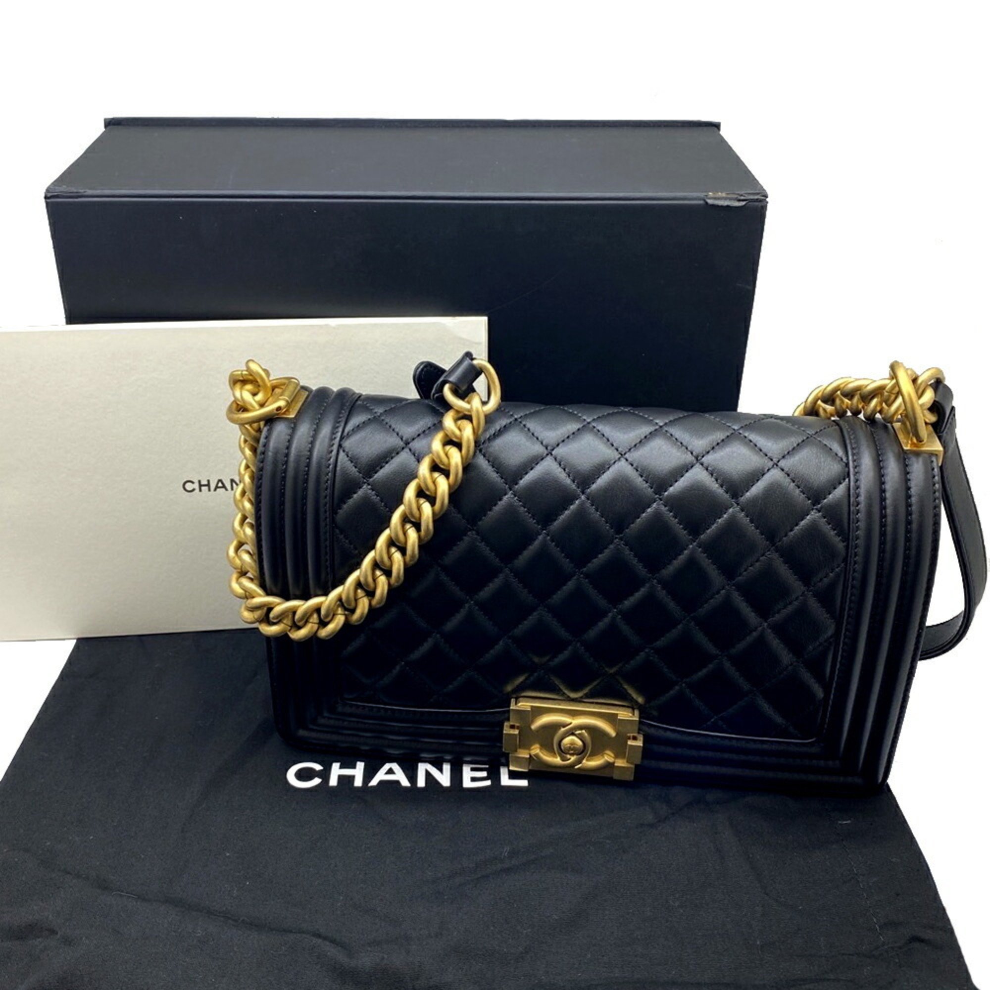 CHANEL Boy Chanel Chain Shoulder Bag 25 Lambskin Black A67086 Double Coco Mark Women's Men's