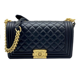 CHANEL Boy Chanel Chain Shoulder Bag 25 Lambskin Black A67086 Double Coco Mark Women's Men's