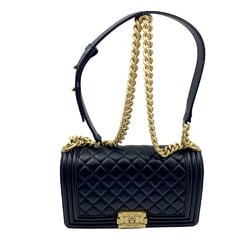 CHANEL Boy Chanel Chain Shoulder Bag 25 Lambskin Black A67086 Double Coco Mark Women's Men's