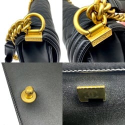 CHANEL Boy Chanel Chain Shoulder Bag 25 Lambskin Black A67086 Double Coco Mark Women's Men's