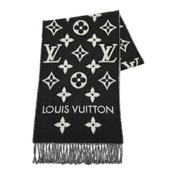 LOUIS VUITTON Louis Vuitton Scarf LV Essential M77853 MR5202 Noir Stole Black Grey Men's Women's