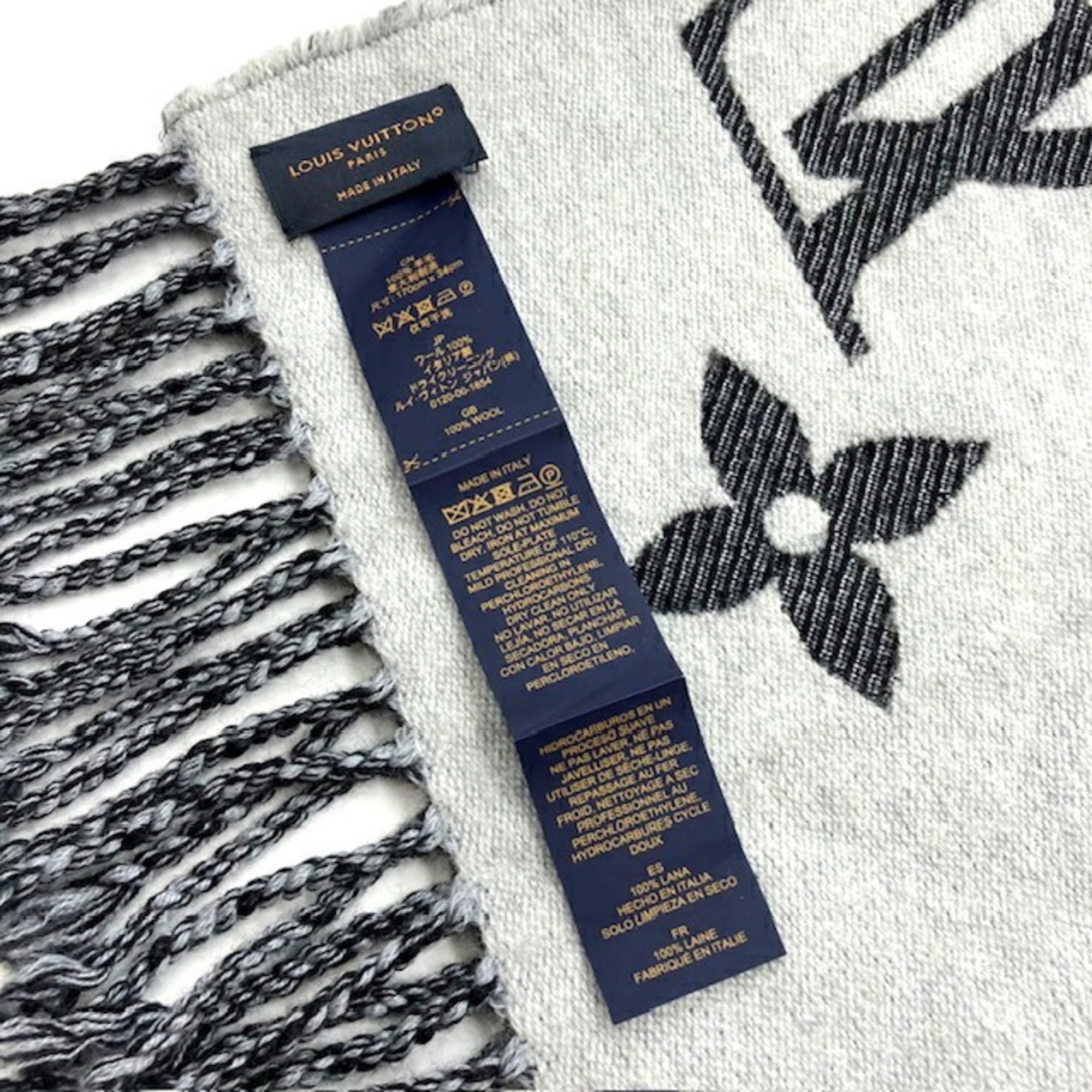 LOUIS VUITTON Louis Vuitton Scarf LV Essential M77853 MR5202 Noir Stole Black Grey Men's Women's