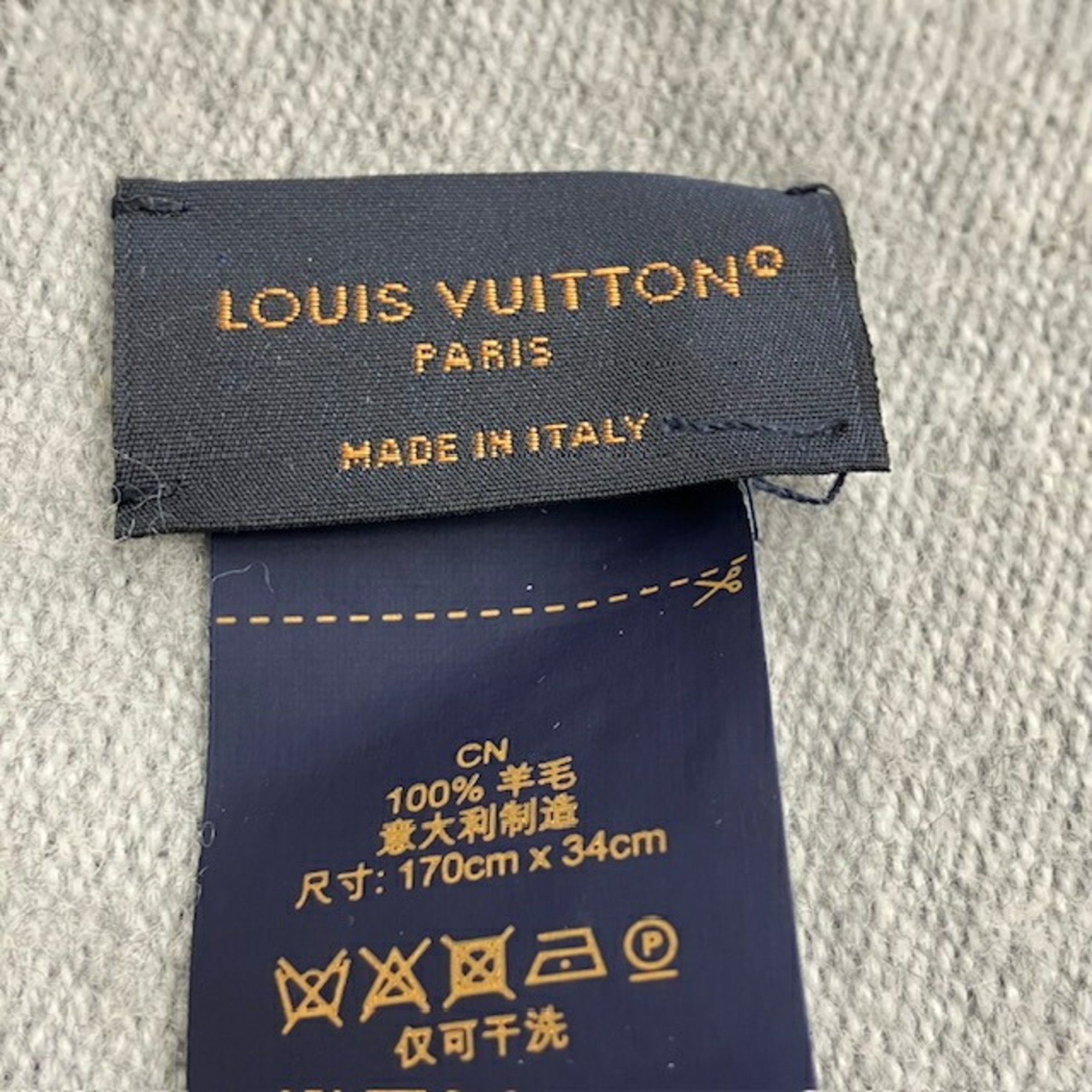 LOUIS VUITTON Louis Vuitton Scarf LV Essential M77853 MR5202 Noir Stole Black Grey Men's Women's