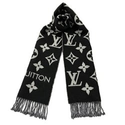 LOUIS VUITTON Louis Vuitton Scarf LV Essential M77853 MR5202 Noir Stole Black Grey Men's Women's