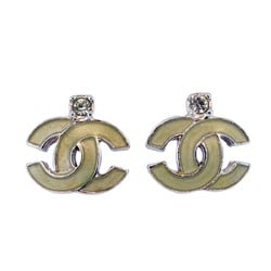 Chanel earrings, Coco mark, rhinestone, metal, silver, for women