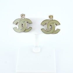 Chanel earrings, Coco mark, rhinestone, metal, silver, for women