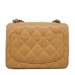 Chanel Shoulder Bag Matelasse Caviar Skin Beige Women's