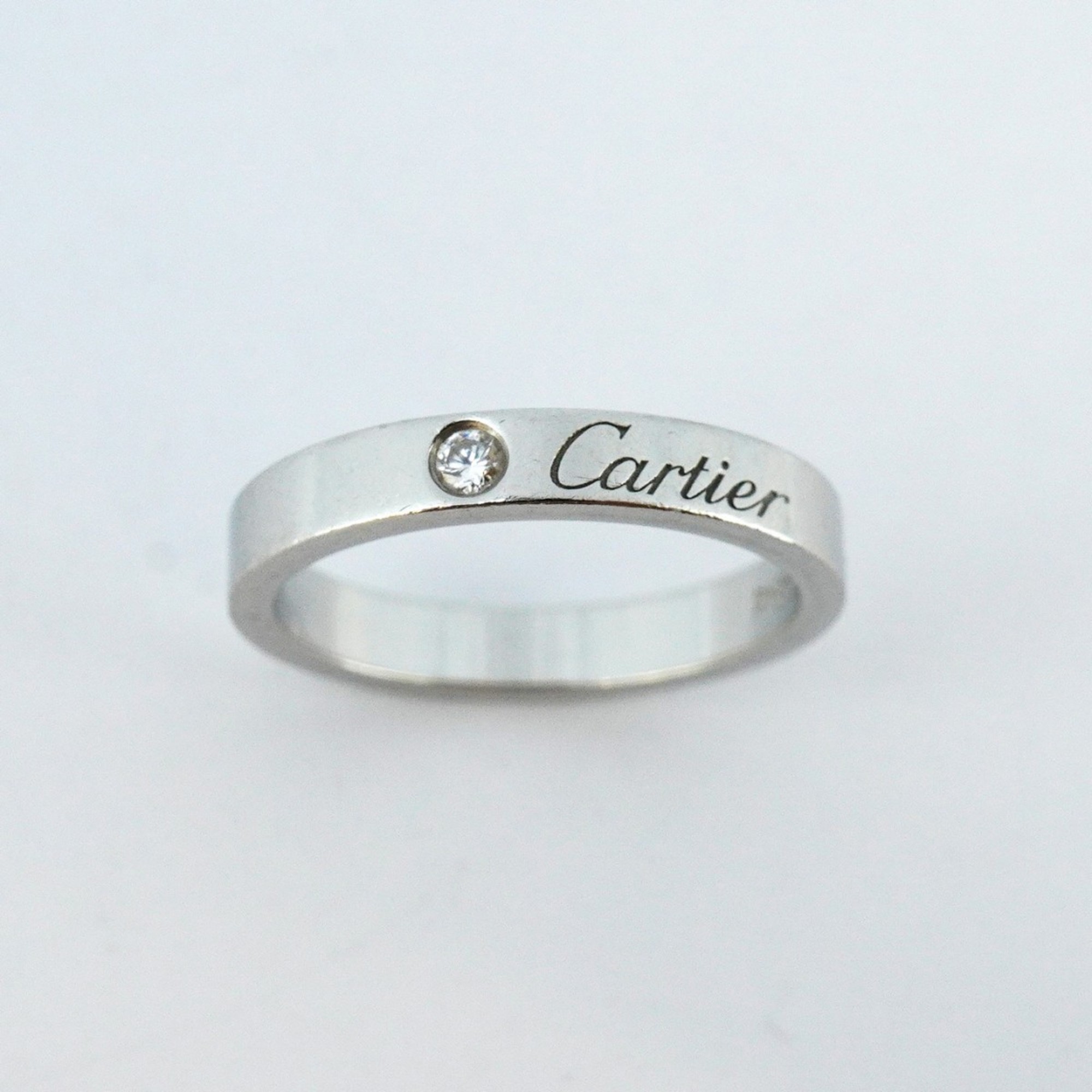 Cartier Ring Engraved 1PD Diamond Pt950 Platinum #52 Ladies