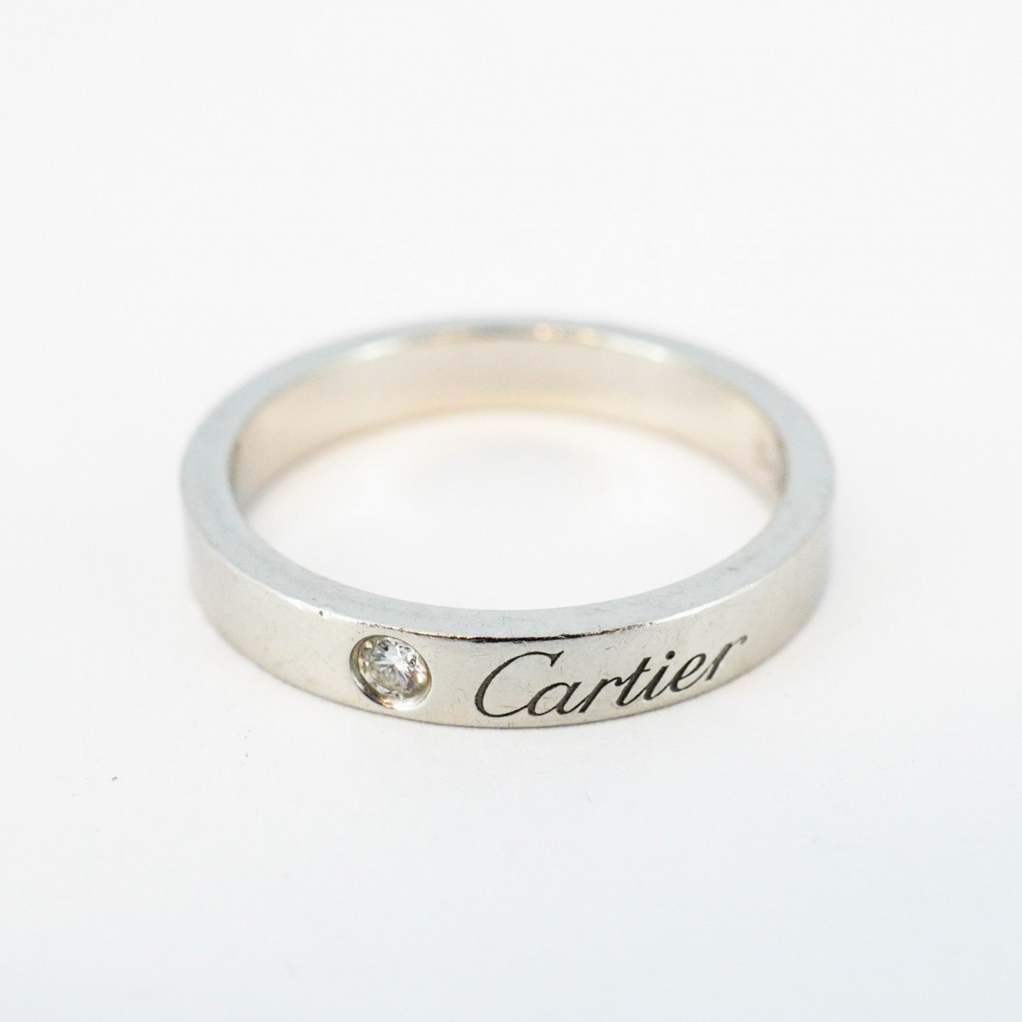 Cartier Ring Engraved 1PD Diamond Pt950 Platinum #52 Ladies