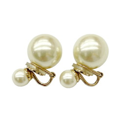 Christian Dior Tribales Tribal Clip Earrings Metal Resin Pearl Gold Women's