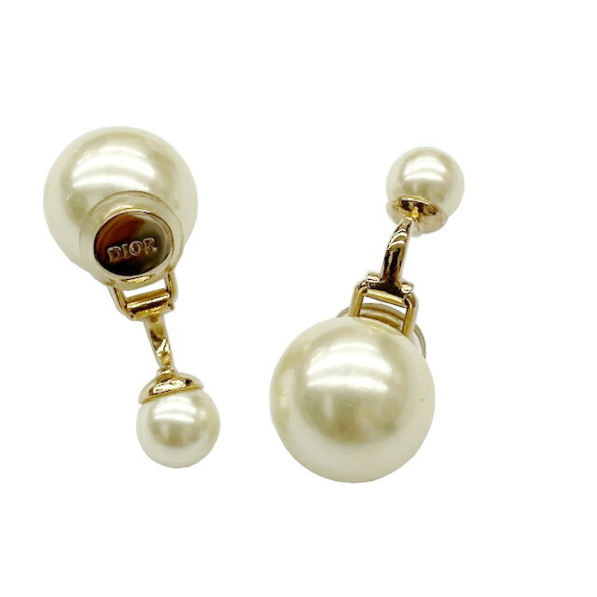 Christian Dior Tribales Tribal Clip Earrings Metal Resin Pearl Gold Women's